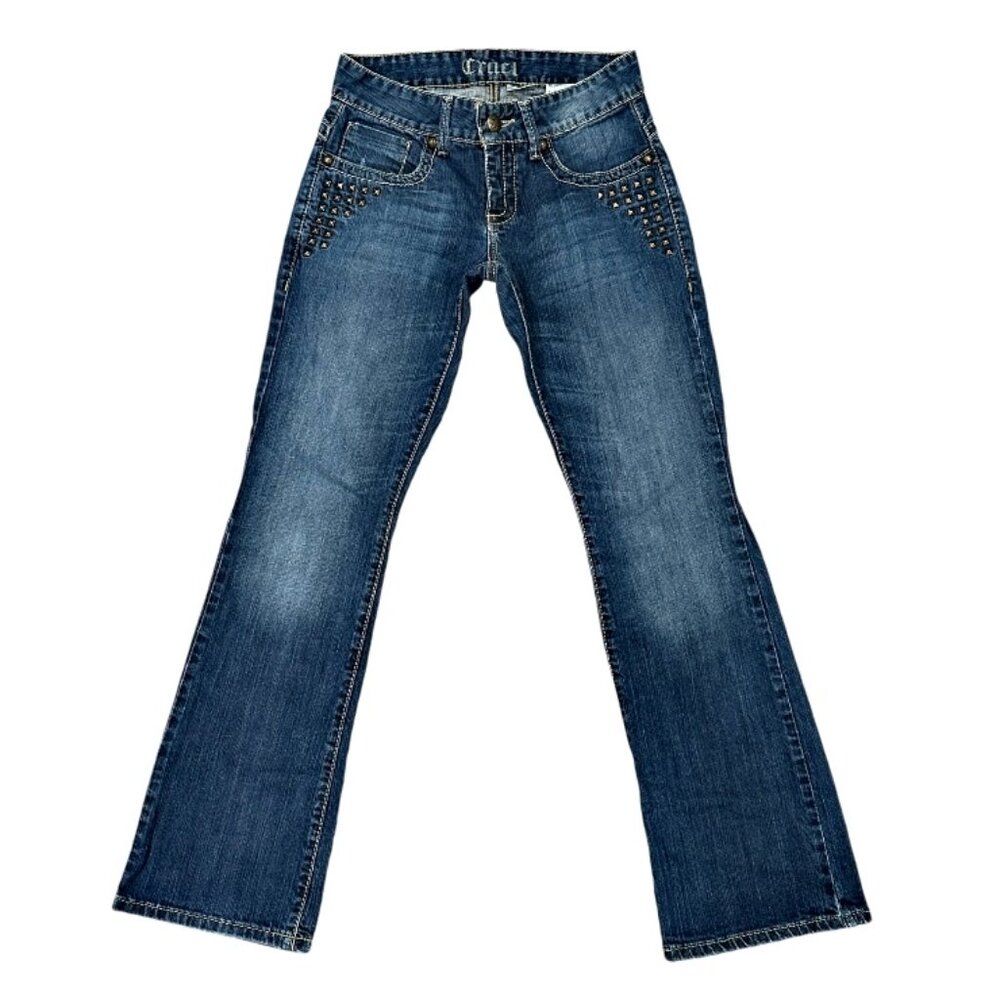 Cruel Keri Studded Boot Cut Blue Jeans Size 5 R Low Rise Slim Fit Medium Wash